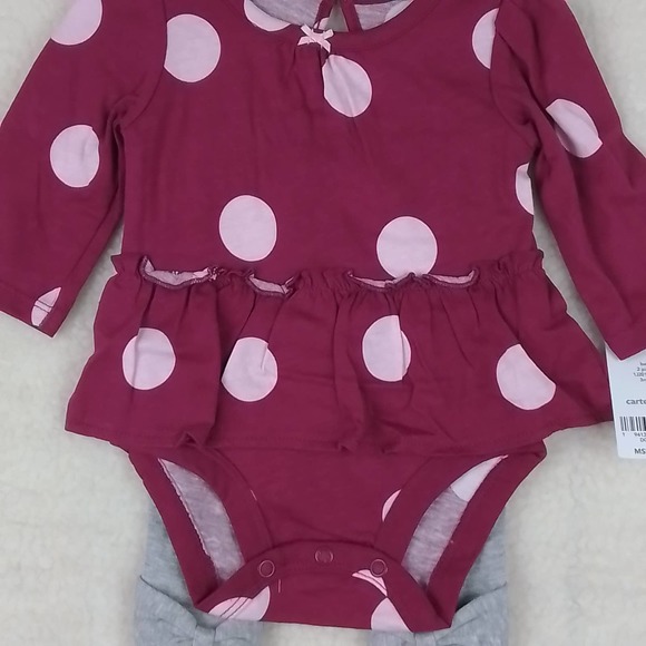 Carter's Baby Cotton 2-Piece Set‎ Size 3mo in Pink and Gray w/ Polka Dots - Picture 3 of 11